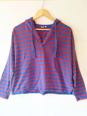 GAP Blue and Red Striped Hoodie Shirt Size Medium Boxy Fit Nautical 90s style